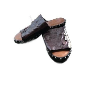 Elegant Dark Brown Leather Sandals with Studded Detail